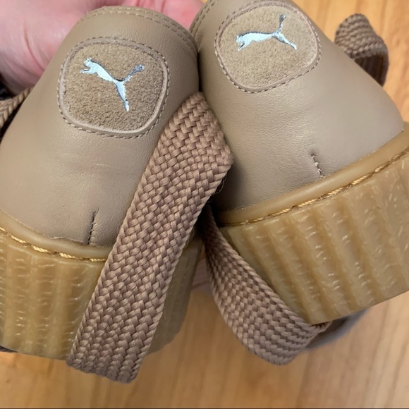 Puma x Fenty By Rihanna Tan Leather Bow Creeper Platform Shoes Women’s Size 9.5 - Picture 4 of 6